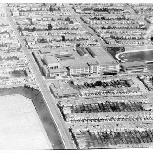[Aerial view of Lincoln High School in the Sunset District]