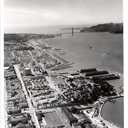 [Aerial view of Fort Mason and San Francisco Bay]