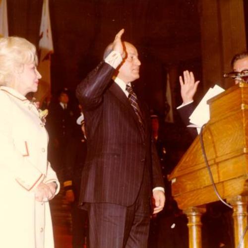 [Mayor Joseph Alioto and Angelina at 1972 inauguration]