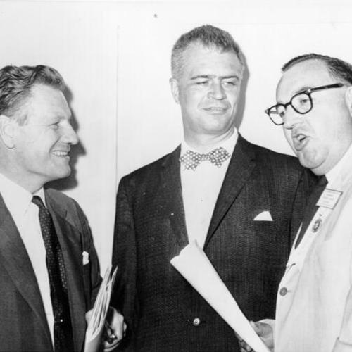 [Governor Edmund G. Brown (right), chats with governors Nelson Rockefeller of New York (left) and G. Mennen Williams of Michigan]
