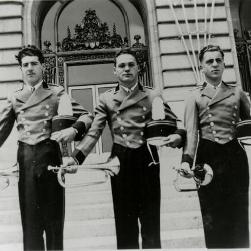 [LaFayette Drum and Bugle Corps on steps of City Hall]