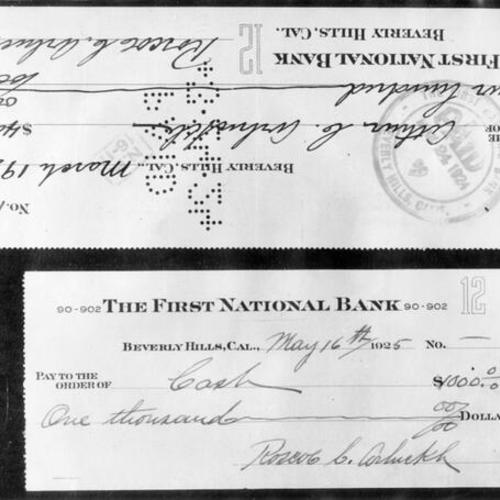 [Facsimile of check given to Mrs. J.H. Murphy by Roscoe Arbuckle]