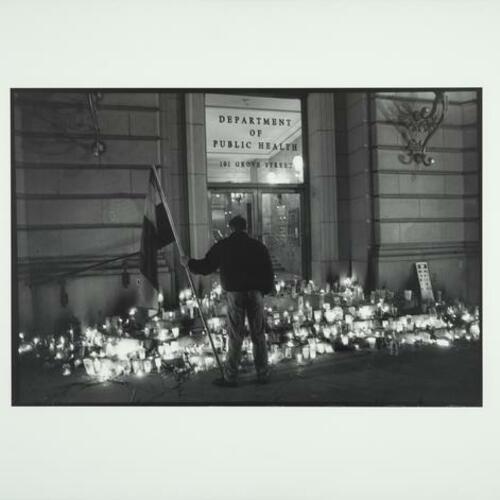 Candles left at the [San Francisco] Department of Health following the AIDS Candlelight March