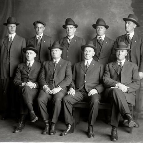 [San Francisco Police Department, unknown squad, pictured with hats hats]