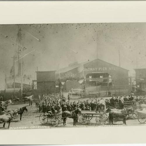 [Crowd of people gathered at Broadway Pier No. 1]