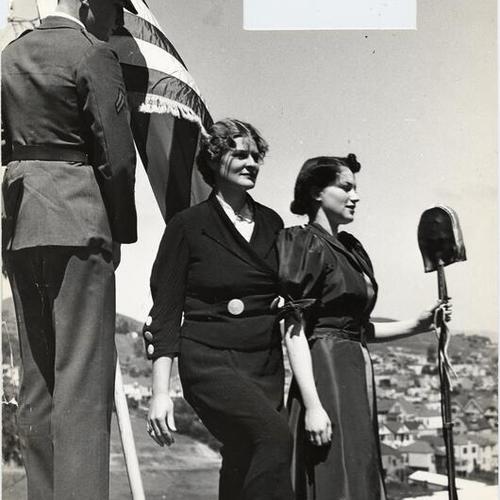 [Helen Davis and Mimi Colton at groundbreaking ceremony for new unit at San Francisco Junior College]