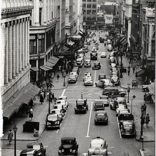 [Looking down Grant Avenue towards Market Street from above Geary]