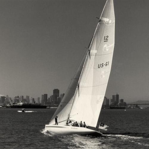 [Sailing in San Francisco Bay with the San Francisco skyline in the background]