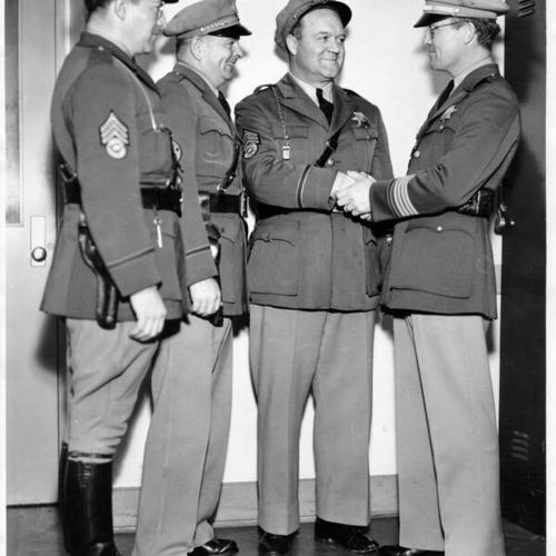 [Bay Bridge Highway patrol officers Richard White, Clark Gill, C. D. Beach and Captain S. M. Flynn]
