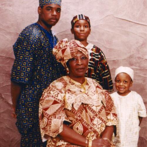 [Portrait of Delores and her grandsons on African Heritage Day]