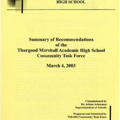 Summary of Recommendations of the Thurgood Marshall Academic High School Community Task Force
