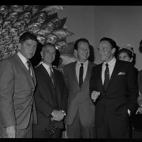 Frank Sinatra (far right) and Herb Caen (second from right) at Kennedy-Johnson rally at Mark Hopkins Hotel