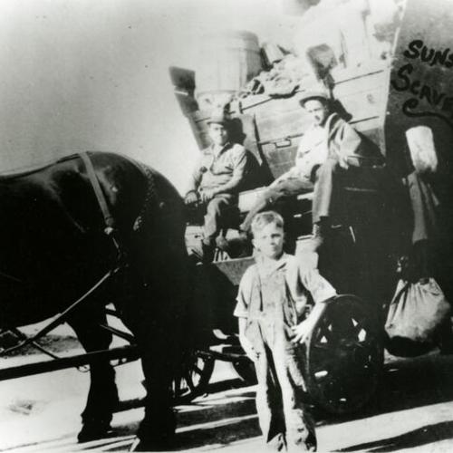 [Horse drawn garbage wagon with Pasquale, Domenic and Alfred]