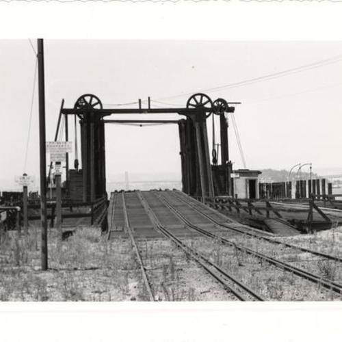 [View of a railroad car barge slip - apron]