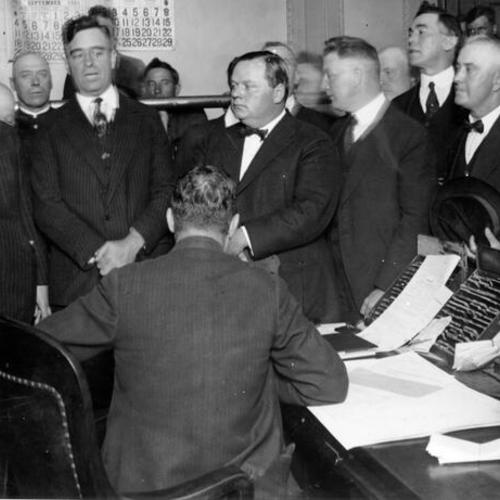 [Roscoe "Fatty" Arbuckle in courtroom during trial] 