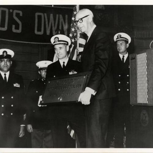 [Adoption of the USS Coral Sea (aircraft carrier; CVB-43) by the city of San Francisco]