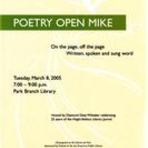 Poetry Open Mike, Poster, March 2005, Park Branch