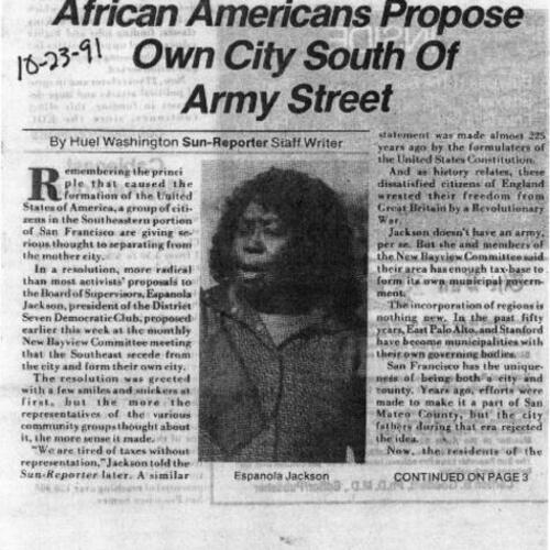 African Americans Propose Own City South of Army Street