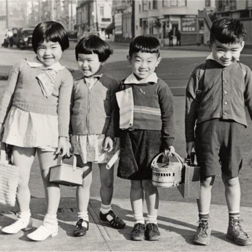 [Nobu's brother with classmates on Geary and Laguna in 1938]