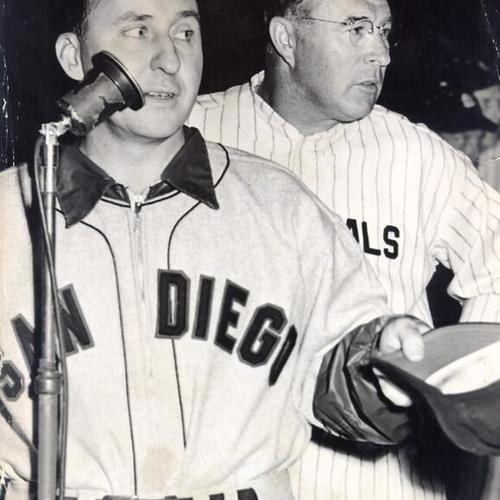 [Frank "Lefty" O'Doul, manager of Seals, and James Rip Collins of  San Diego]