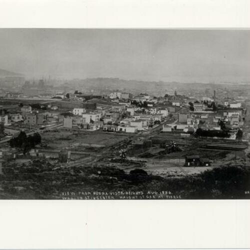 View from Buena Vista Heights[,] Aug. 1886, Waller St in Center[,] Haight St Car at Pierce