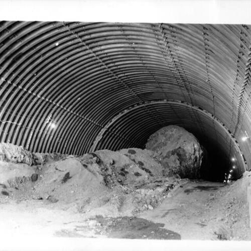 [Interior view of Waldo Tunnel under construction]