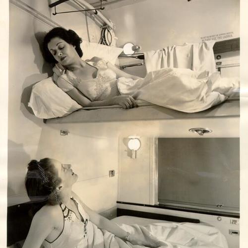 [Two women in a sleeping compartment on the "City of San Francisco" streamlined train]