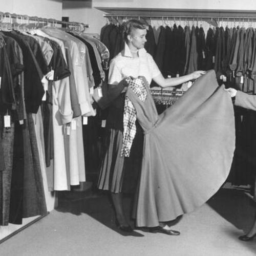 [Lois Parr and Jeane Dunshee in the "Junior and Sportswear Shop" at Hale's Mission store]
