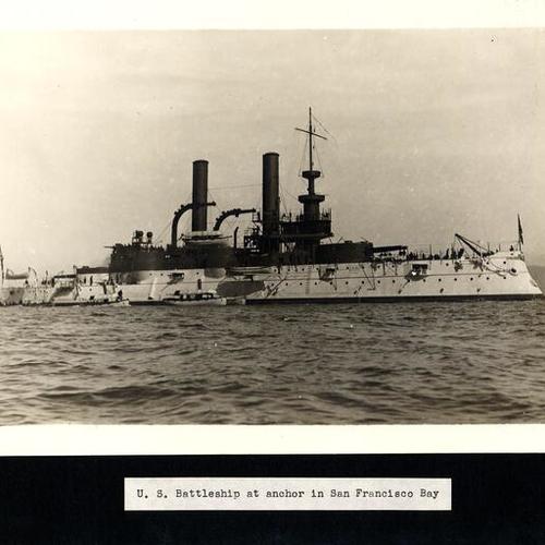 [U.S. battleship at anchor in San Francisco Bay]