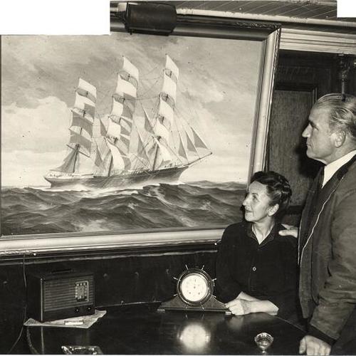 [Rose and Jack Kissinger in their quarters aboard the sailing ship "Pacific Queen" (also known as the "Balclutha")]