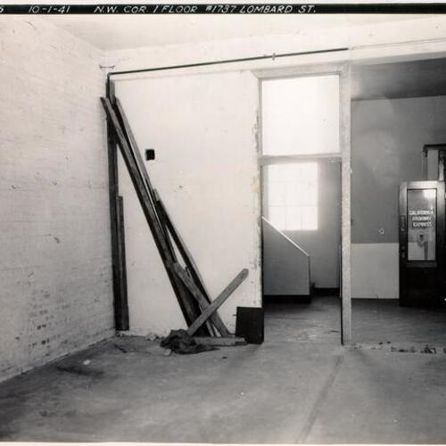 [Northwest corner of the first floor of Lyon Storage building at 1737 Lombard Street]