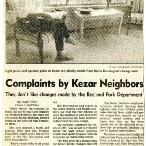 Complaints by Kezar Neighbors, S.F. Chronicle, April 25 1991