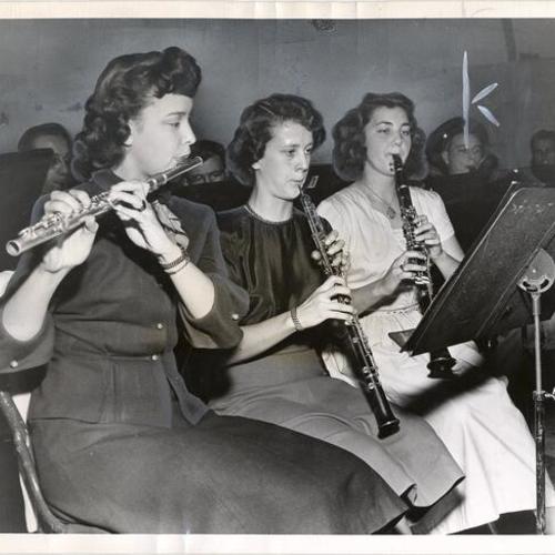 [Lois Draper, Joan Brown and Barbara Settle playing in the San Francisco State College Band]
