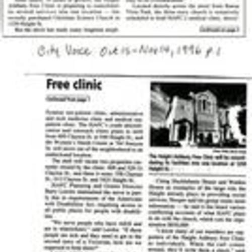 New Home Planned for Free Clinics, City Voice, October 15 1996