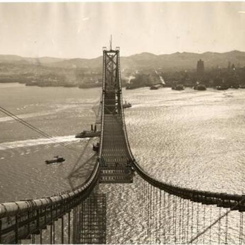 [San Francisco-Oakland Bay Bridge under construction]