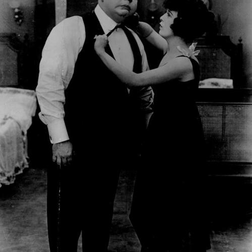[Movie still of Fatty Arbuckle and Mabel Normand taken from the documentary "When Comedy Was King"]