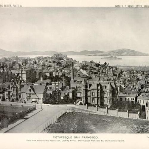 PICTURESQUE SAN FRANCISCO. View from Hopkins Art Association, Looking North, Showing San Francisco Bay and Alcatraz Island
