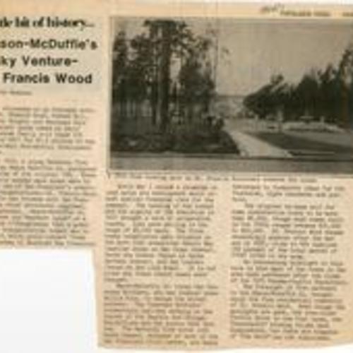 A Little Bit of History...Mason McDuffie's Risky Venture- St. Francisco Wood; news article; 1982