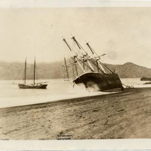 [Wreck of iron ship "Viscata" at Viscata Beach on the entrance to San Francisco Bay]