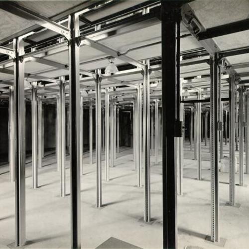 [View of stacks on 1st floor of Main Library, before shelves were installed]