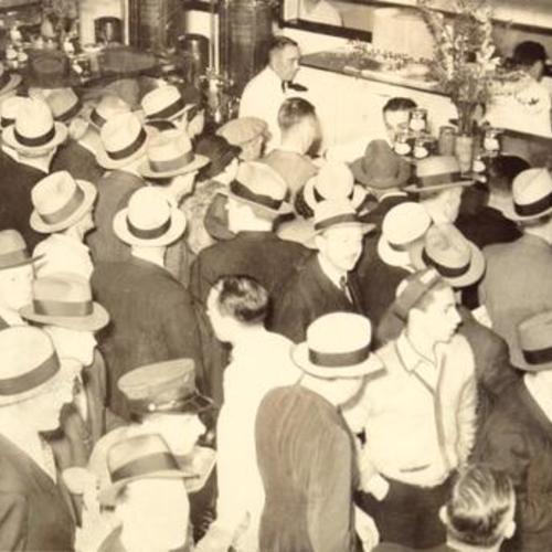 [Crowd of cafe patrons during strike of 1934]