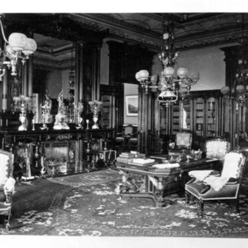 [Library inside the Leland Stanford mansion at Powell and California streets]