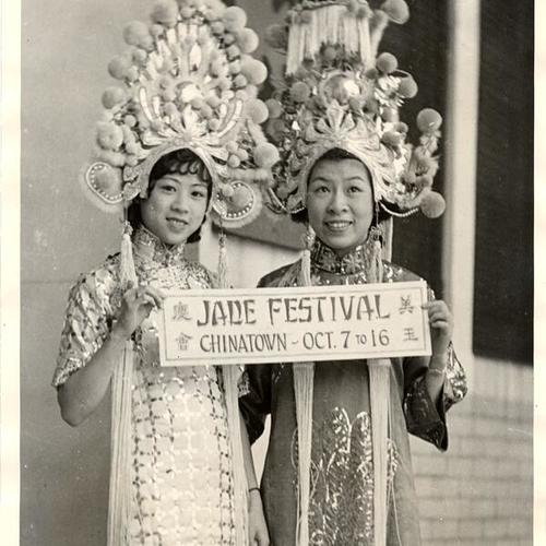 [Beatrice Wong and Dorothy Tom two contestants entering the Jade Festival contest]