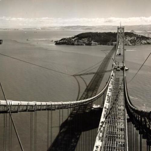 [Aerial view from the tower of the San Francisco-Oakland Bay Bridge during construction ]