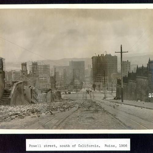 Powell Street, south of California. Ruins, 1906