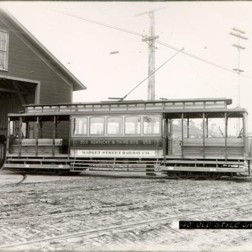 [Streetcar in front of the carbarn at 23rd and 3rd streets]