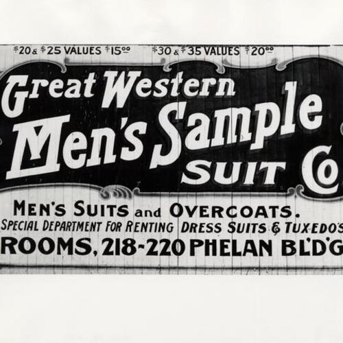 [Advertisement for a clothing store located in the Phelan Building]