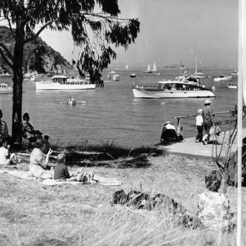 [Picnickers at East Garrison Cove on Angel Island] 