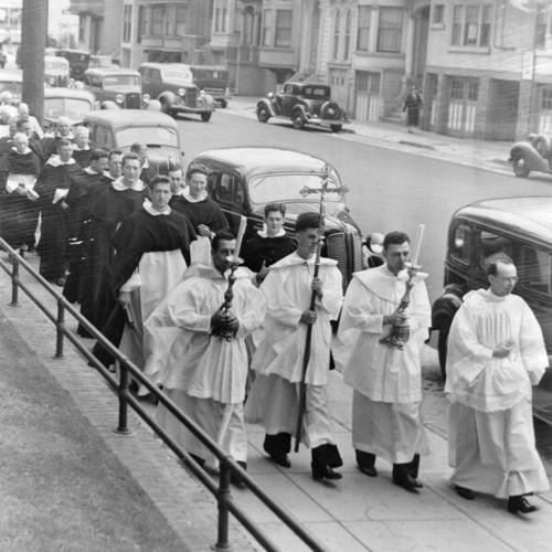 [Procession preceding mass at St. Dominic's Church]