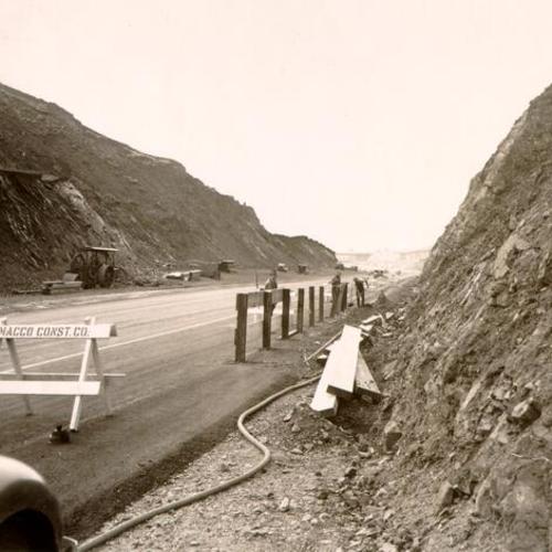 [Crew working along the Waldo approach to the Golden Gate Bridge in Marin County]